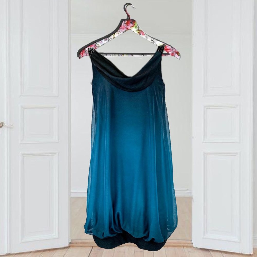 London Times Sleeveless Embellished A-line Blue/Green Dress Women’s Size 6